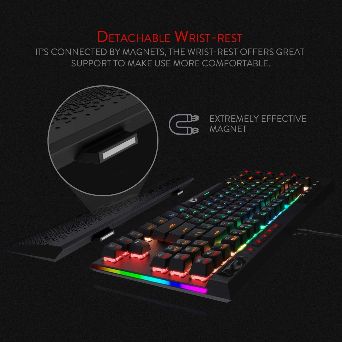 Redragon K587 PRO TKL RGB 3-Mode Wireless Mechanical 87 Keys Gaming Keyboard, 9 Dedicated Macro Keys, Media Control w/Detachable Wrist Rest, Hot-Swap Linear Red Switches