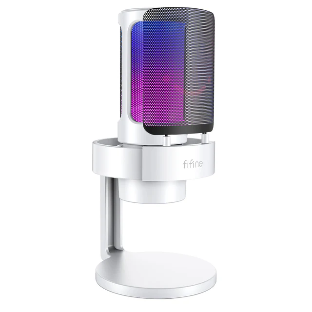 FIFINE AmpliGame A8 USB Mic with Controllable RGB, Live Monitoring, Input Dial, Pop Filter for Streaming-Black