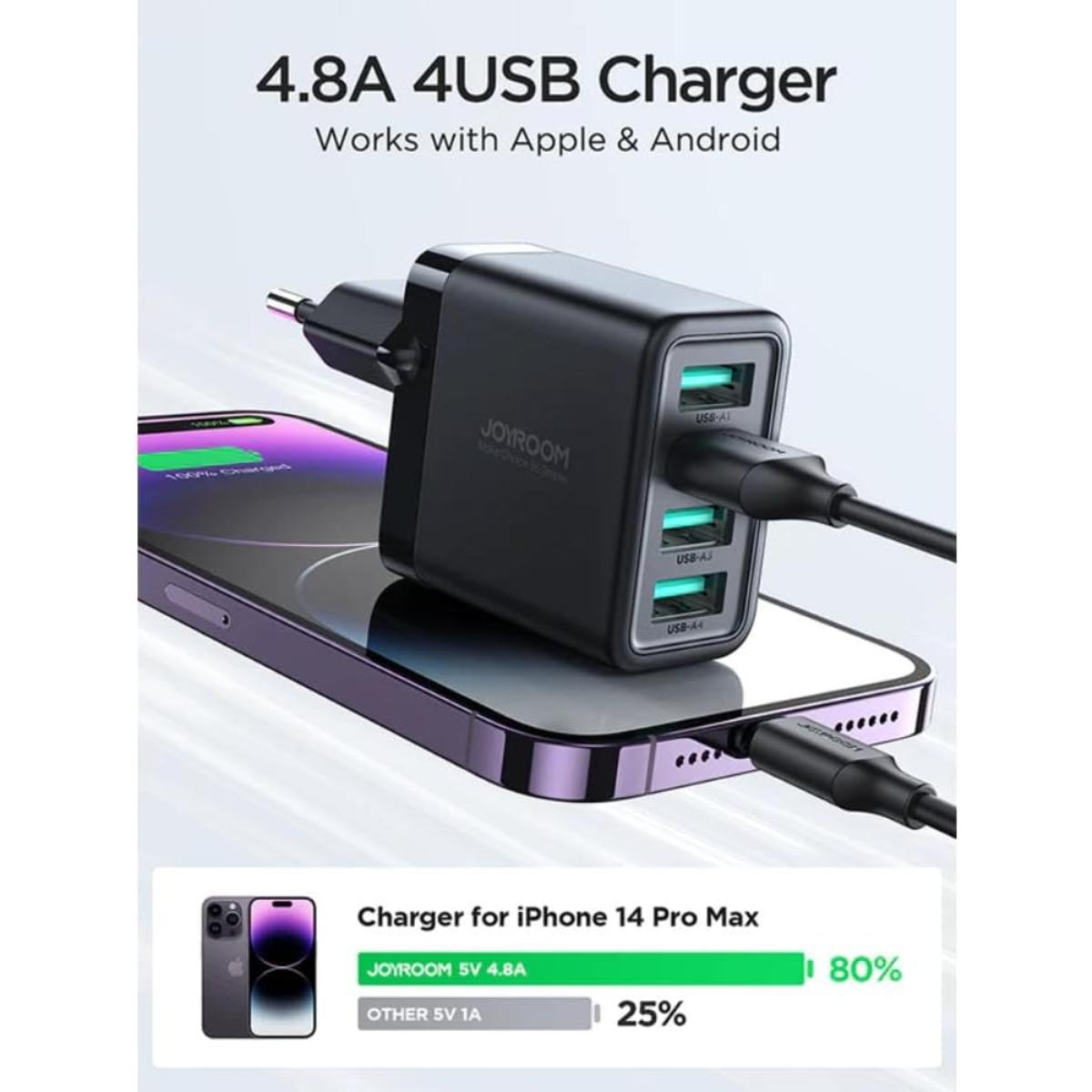 Joyroom JR-TCN03 Charger 4 USB Ports EU Plug 4.8A 24W - Black