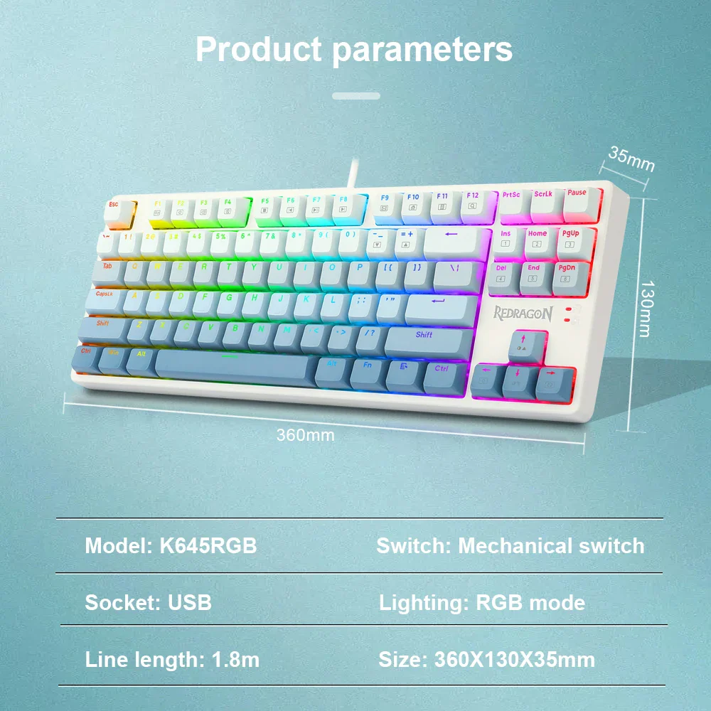 Redragon Cass RGB 87 Keys Mechanical Gaming Keyboard Blue Switch (K645W-GB-RGB)