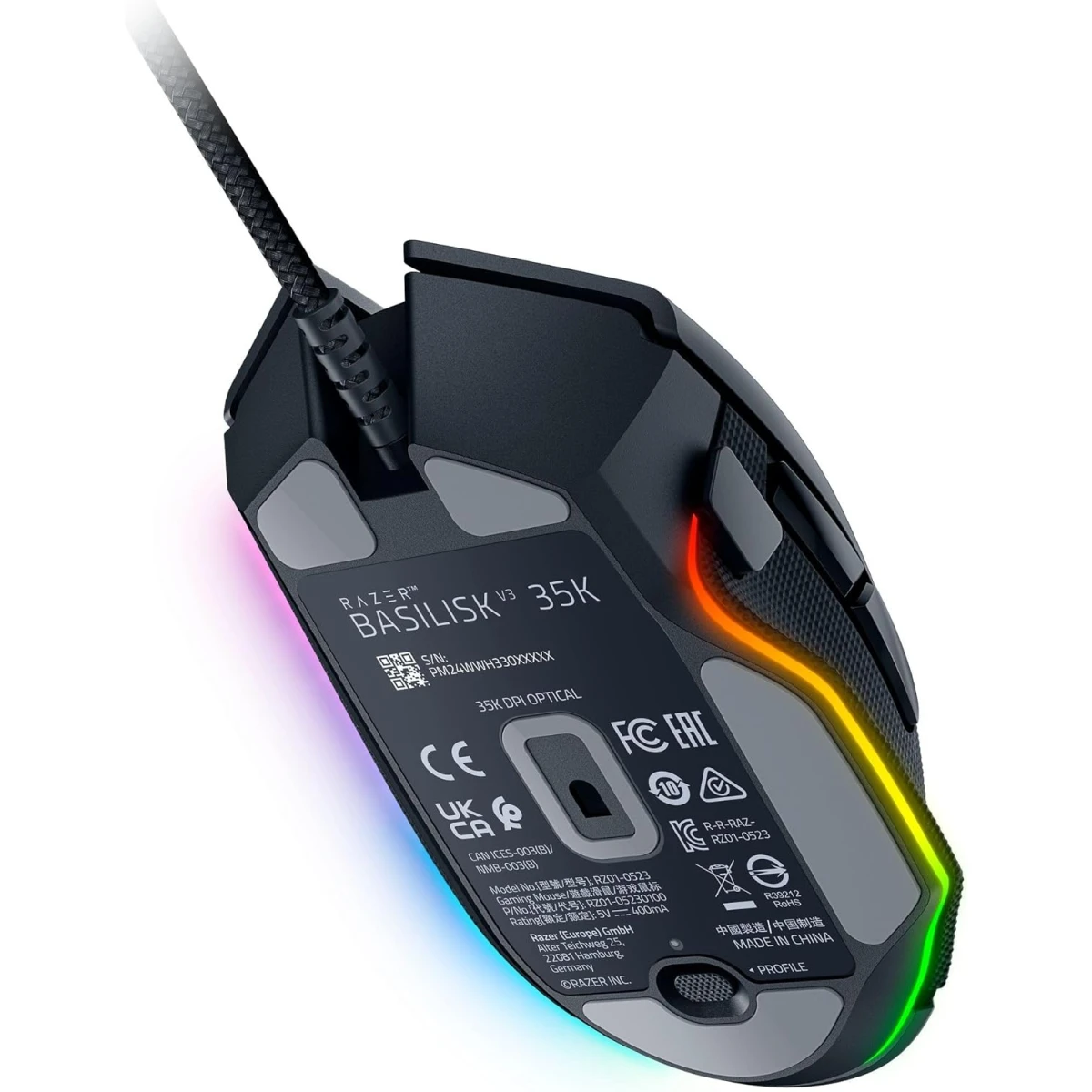 Razer Basilisk V3 35K Wired Gaming Mouse, Right-Handed, Focus Pro 35K Optical Sensor Gen-2, 35000 Max DPI, Optical Mouse Switches Gen-3, 4-Way Razer HyperScroll Tilt Wheel, Black