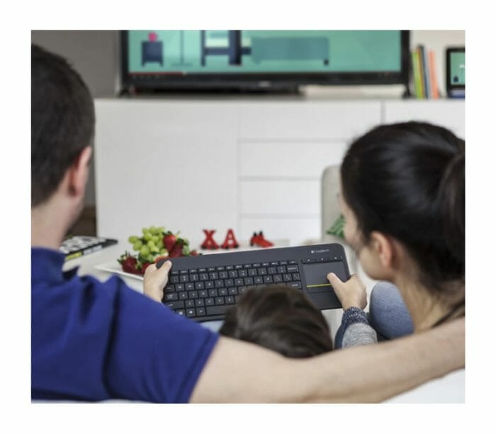 Logitech K400 Plus Wireless Touch With Easy Media Control & Built-in Touchpad HTPC Keyboard for PC-connected TV, Windows, Android, Chrome OS, Laptop, Tablet - Black