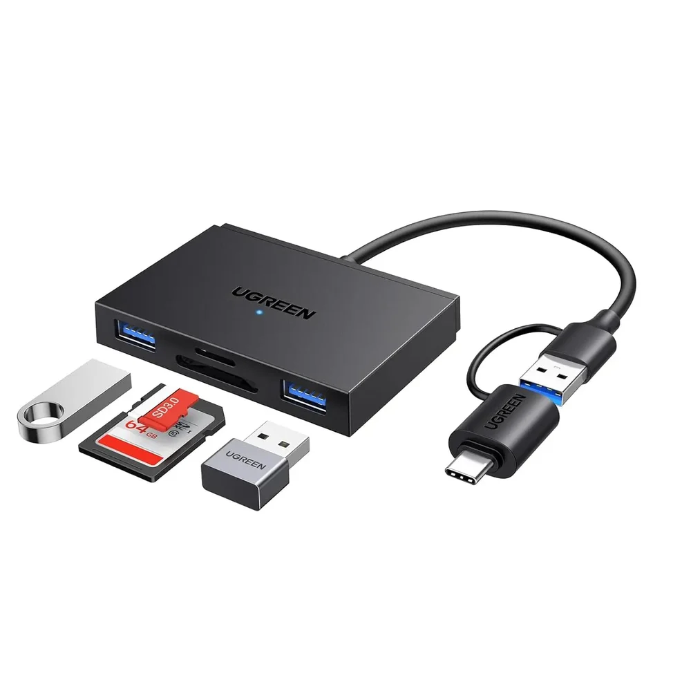 UGREEN 4 in 1 SD Card Reader, USB C & USB 3.0 OTG Adapter and Card Reader with SD, TF and 2 x USB 3.0 Ports, SD Card Reader 5Gbps Compatible with iPhone 17 Series/iPad/Laptop/Desktop