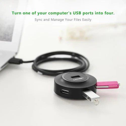 Ugreen 20270 USB 2.0 Hub 4 Ports black for Your PC, Cell Phones, eReaders, Tablets (Black)