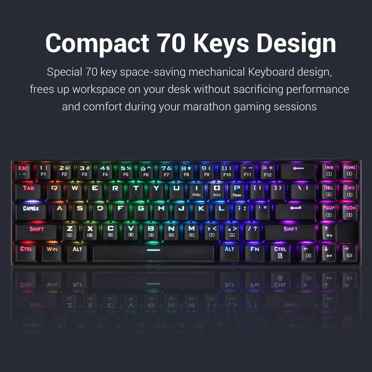 Redragon K599-KRS Wire & Wireless 60% Compact 70 Key Tenkeyless RGB Backlit Computer - Red Switch