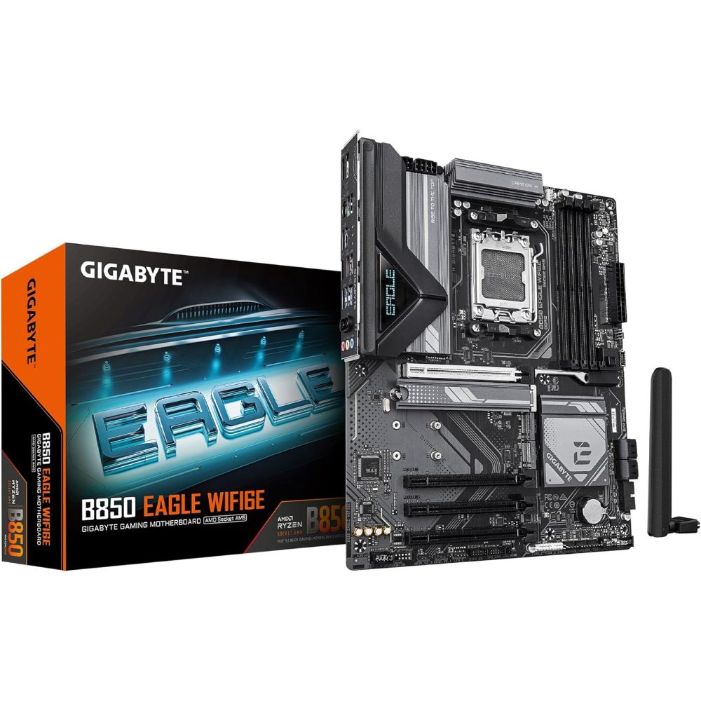 GIGABYTE B850 Eagle WIFI6E AMD AM5 ATX Motherboard, Support AMD Ryzen 9000/8000/7000 Series, DDR5, 8+2+2 Power Phase, 3X M.2, PCIe 5.0, USB-C, WIFI6E, GbE LAN, EZ-Latch