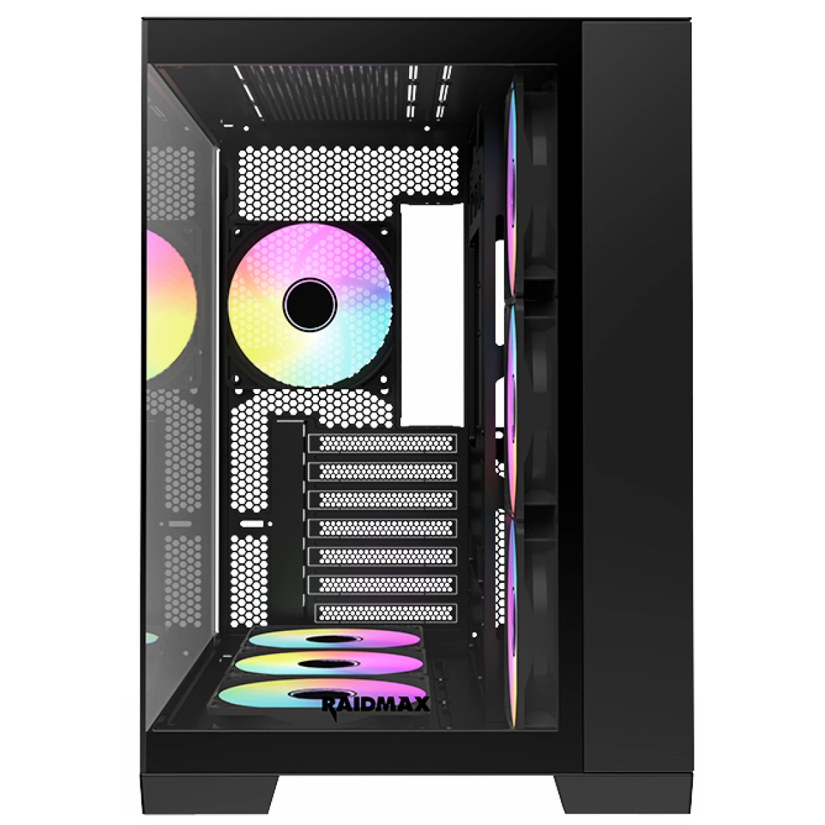 Raidmax Infinita Series I610TBS Dual Chamber ATX 2 Side Tempered Glass Support Back Conect Design 7x 120mm RGB Fan Preinstalled Supports Up to 400mm GPU - Black