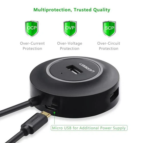 Ugreen 20270 USB 2.0 Hub 4 Ports black for Your PC, Cell Phones, eReaders, Tablets (Black)