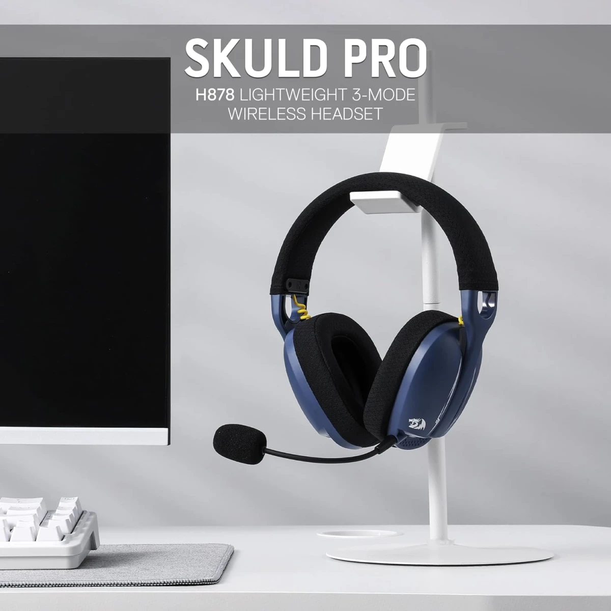 Redragon H878BB 3-Mode Wireless Blue Lighting Gaming Headset - Lightweight - 7.1 Surround Sound - 40MM Drivers - Detachable Microphone - Multi Platforms for PC, PS5/4/3, Switch, Mobile, - Blue