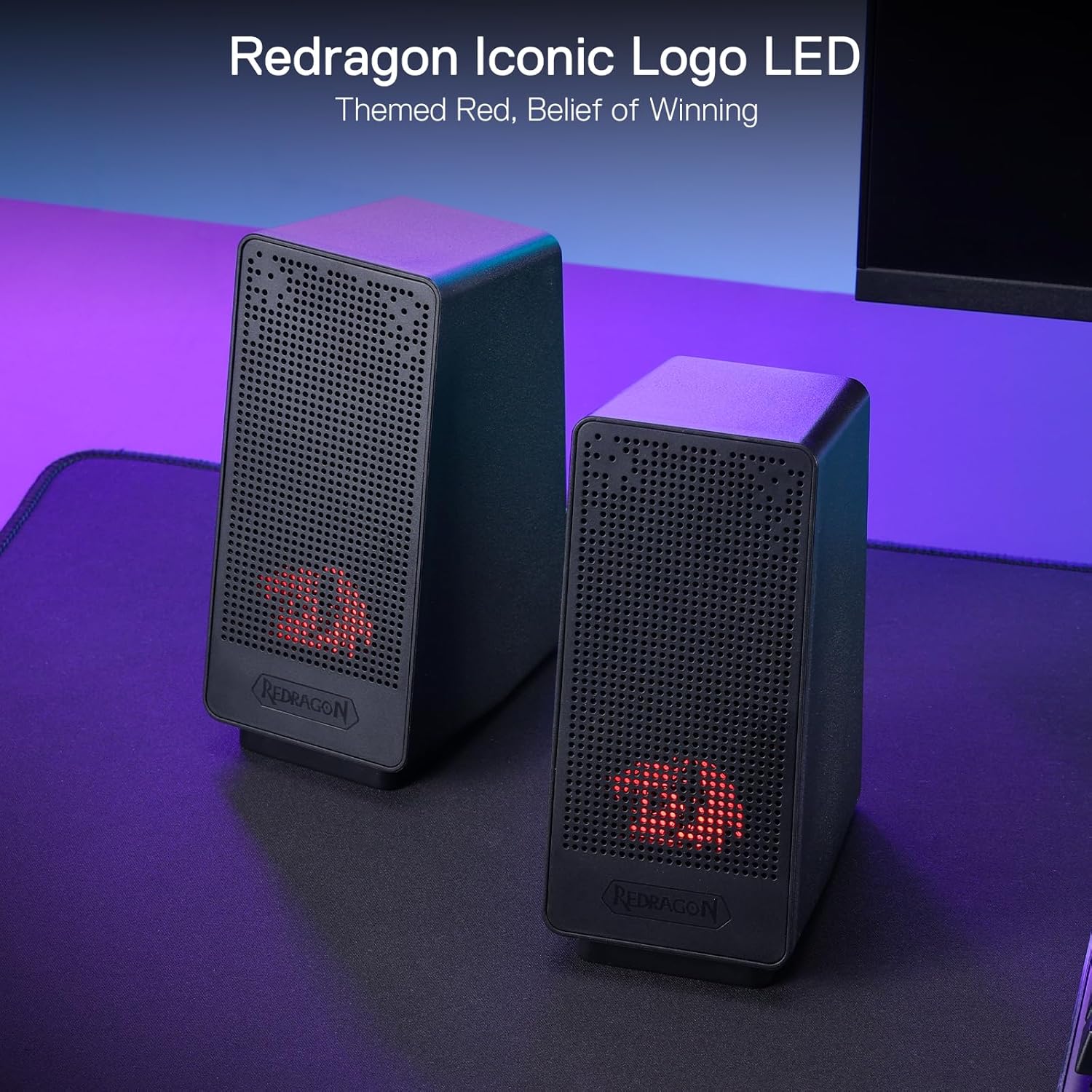Redragon GS513 PC Gaming Speaker, 2.0 Channel Stereo Desktop Computer Speaker with Red Backlight, Quality Bass and Crystal Clear Sound, USB Powered with a 3.5mm