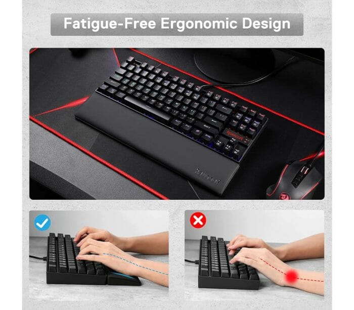 Redragon P036 Meteor M Keyboard Wrist Rest Pad Soft Memory Foam w/ Anti-Slip Rubber Base For 80% 87 Keys Compact Size