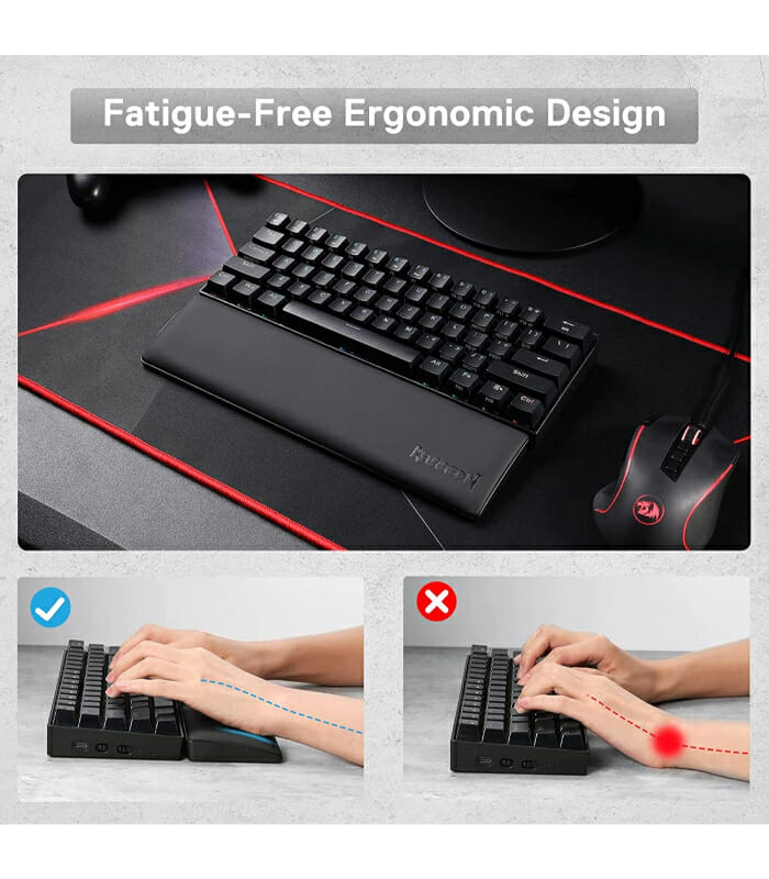 Redragon P035 Meteor S Keyboard Wrist Rest Pad Soft Memory Foam w/ Anti-Slip Rubber Base For 60% 61 Keys Compact Size