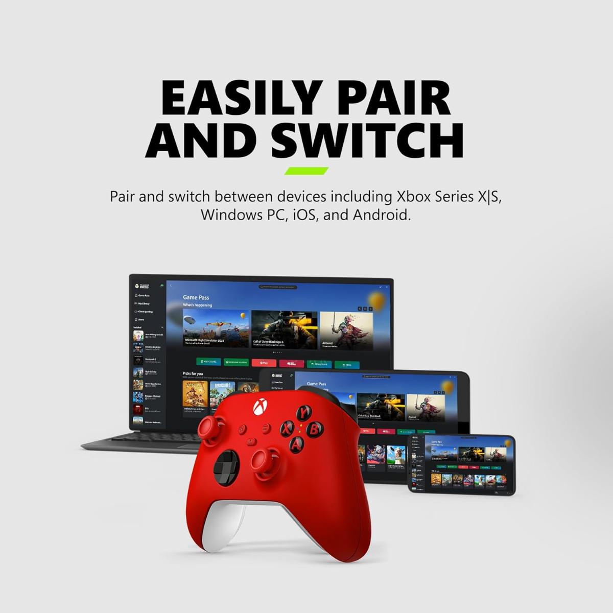 XBOX Wireless Gaming Controller Pulse Red Play on Xbox, Windows, Android, iOS, FireTV Sticks, Smart TVs, VR Headsets