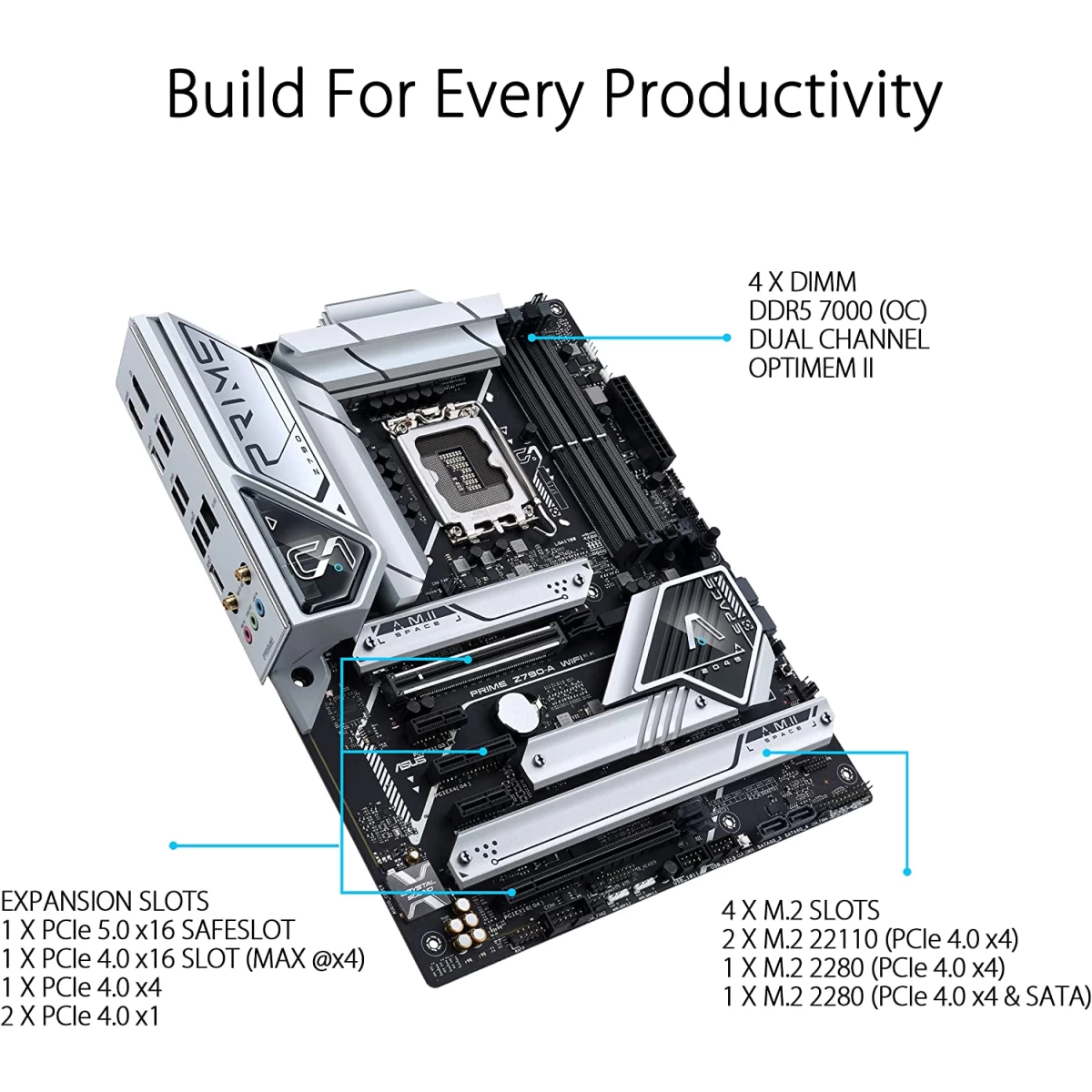 ASUS Prime Z790-A WiFi 6E DDR5 Intel 13th&12th Gen Motherboard 4x M.2 Intel 2.5 Gb LAN Thunderbolt 4 Aura Sync RGB Lighting