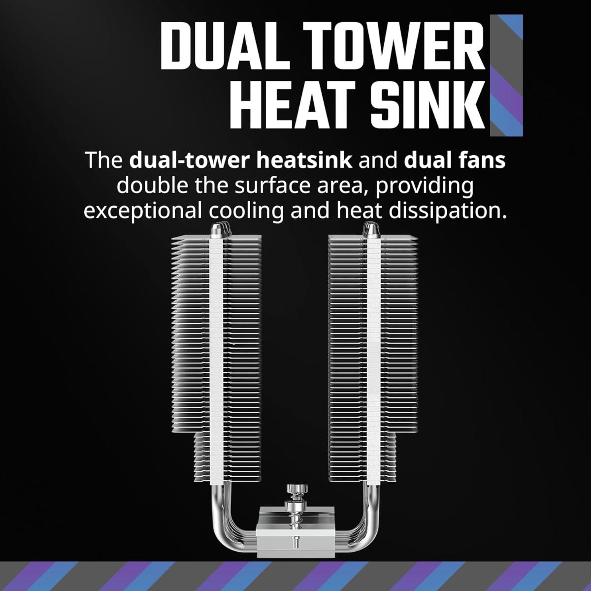 Cooler Master Hyper 620S Dual Tower CPU Air Cooler, ARGB Sync, 120mm PWM Fan, 6 Copper Direct Contact Heat Pipes, 154.9mm Tall Silver