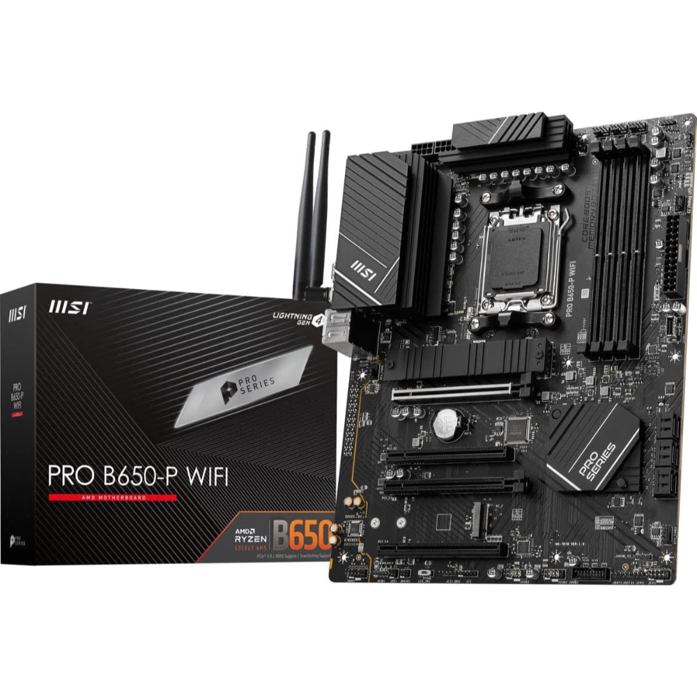 MSI PRO B650-P WiFi ProSeries Motherboard (AMD Ryzen 9000/8000/7000 Series Processors, AM5, DDR5, PCIe 4.0, M.2, SATA 6Gb/s, USB 3.2 Gen 2, HDMI/DP, Wi-Fi 6E, Bluetooth 5.3, 2.5Gbps LAN, ATX)