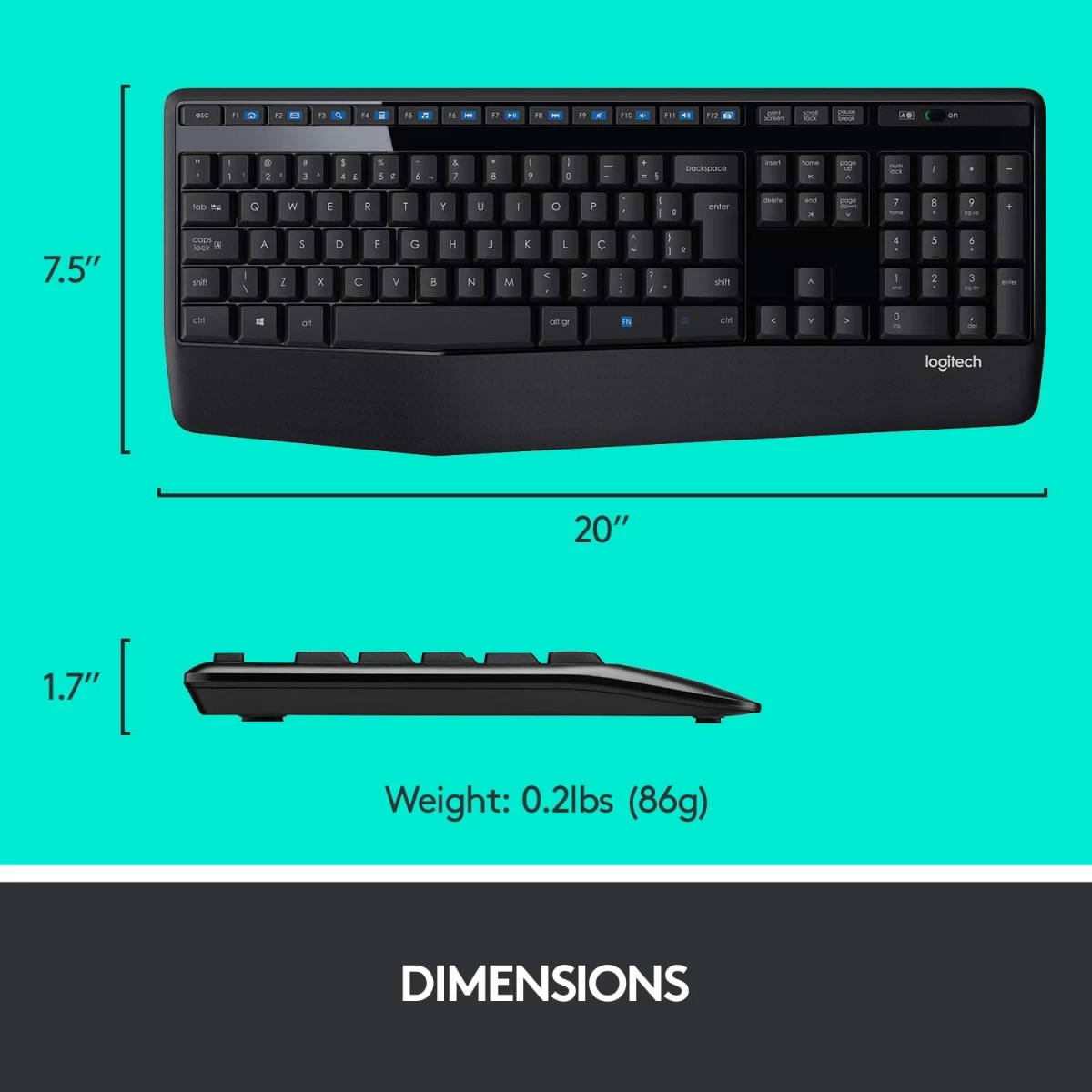 Logitech MK345 Wireless Combo Full-Sized Keyboard with Palm Rest and Comfortable Right-Handed Mouse 2.4 GHz Wireless USB Receiver Arabic / English Layout