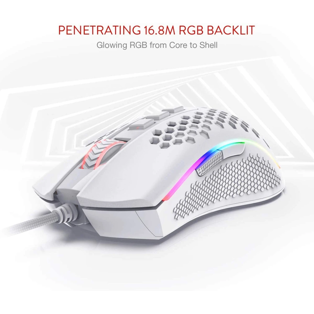 Redragon M808 Storm Lightweight RGB 85g Honeycomb Shell - White