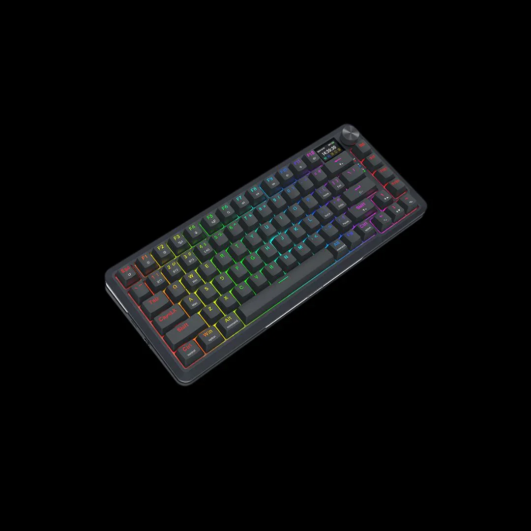 Redragon K708 Pro Wireless Mechanical Keyboard, Gasket RGB Gaming Keyboard with 81 Programmable Custom Keys, 3-Modes Wireless Keyboard with Hot-Swap Pre-Lubed Leopard L Switch, Screen & Knob, Black