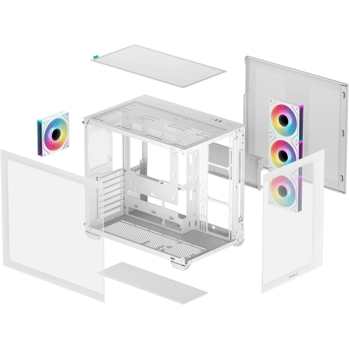 DeepCool CG530 4F Panoramic ATX Mid-Tower Case 4x Pre Installed Fans Dual Chamber, Support Back Connectors & Up to 2x 360mm +280mm Radiators, Front 2x USB3.0 , White