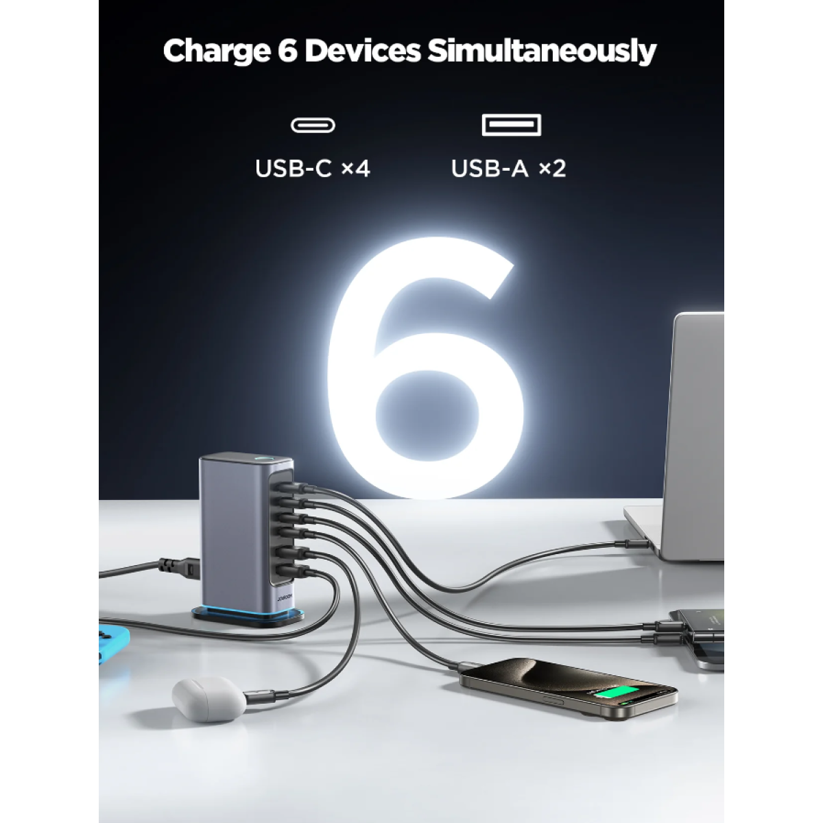 JOYROOM JR-TCM02 65W Multi-port Charger latest GaN chip, ensures stable charging with less heat, over-voltage protection
