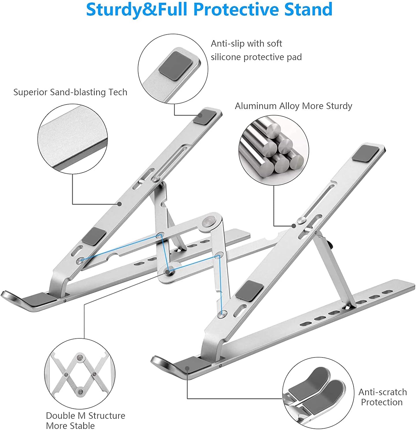 Adjustable Aluminum Laptop Stand for MacBook Air Pro, HP, Dell 10-15.6” Laptops - Foldable Portable Notebook Holder with Ergonomic Design-Black