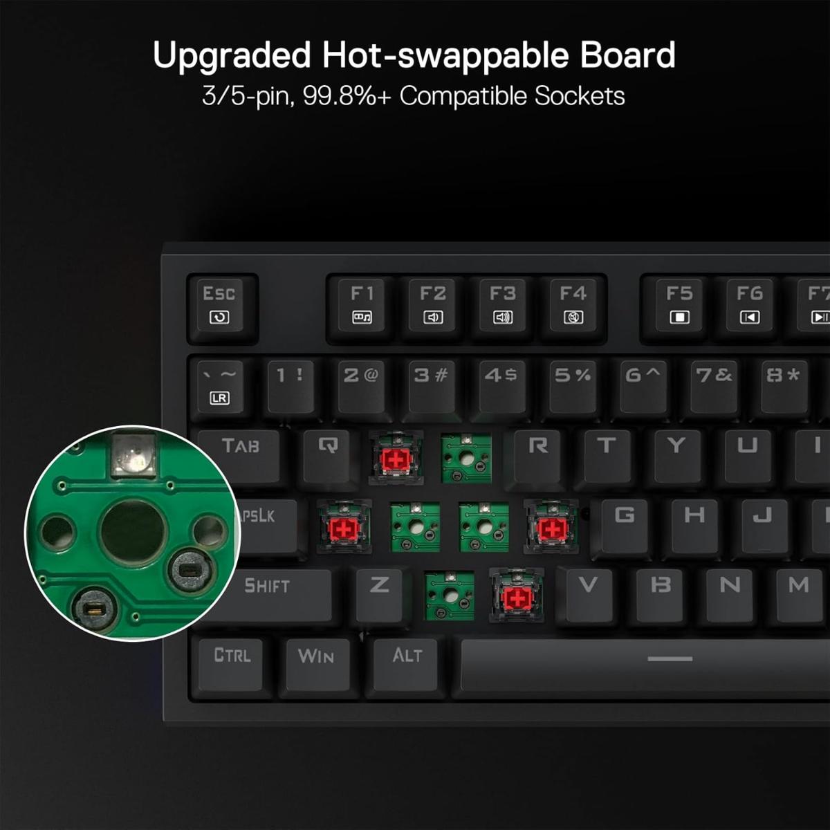 Redragon K670 RGB Backlit Gaming Keyboard, 104 Keys Hot-Swap Mechanical Keyboard, Upgraded Socket, Quiet Linear Red Switch