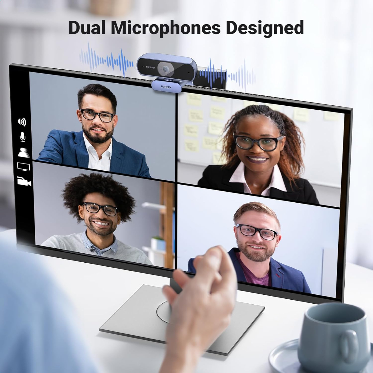 UGREEN 1080P Webcam with Microphone, Full HD USB Web Camera, 85° FOV, Noise-Canceling, Plug and Play, Auto Light Correction, Video Webcam for Streaming/Conferencing, Zoom/Skype/YouTube, Switch 2