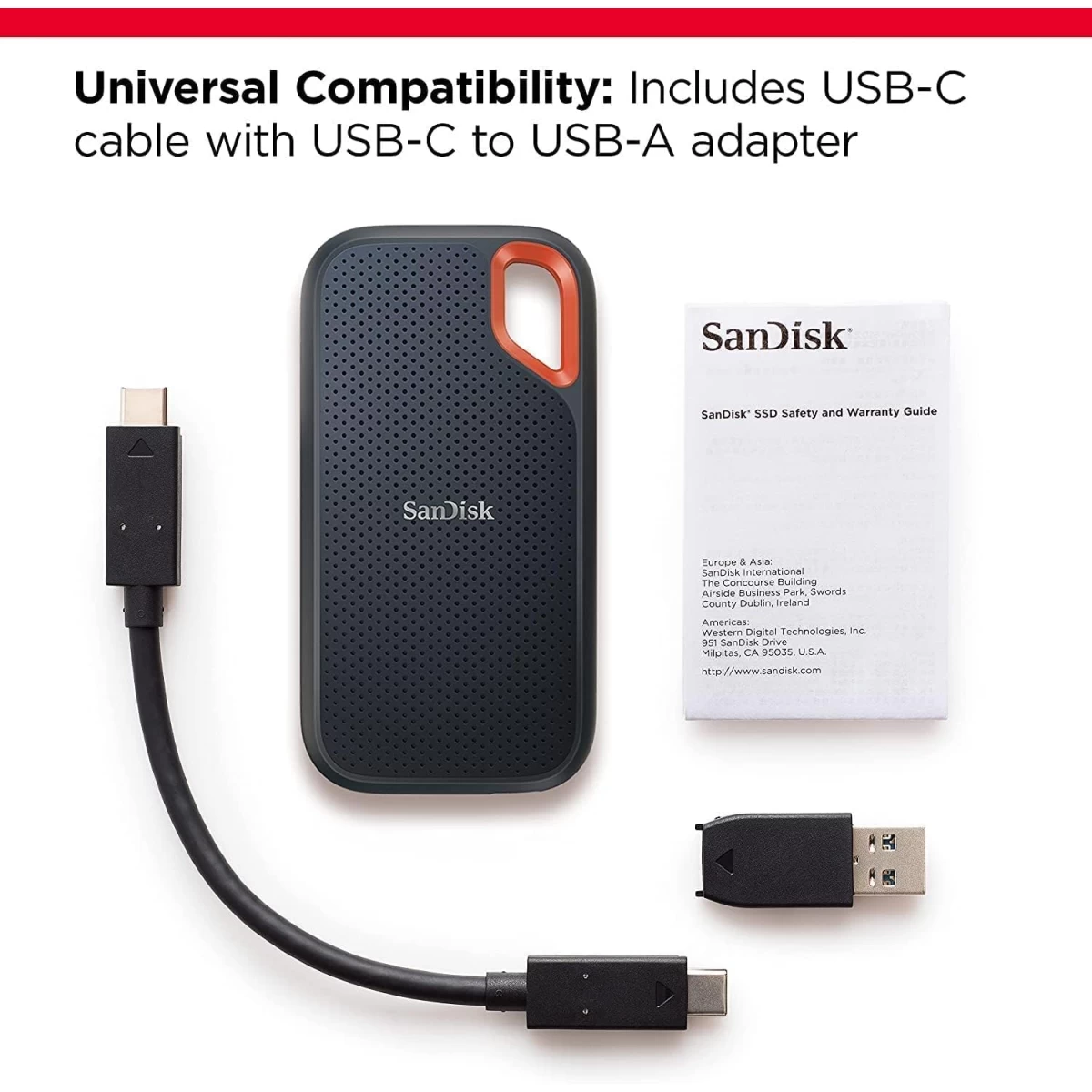 SanDisk 1TB Extreme Portable SSD Up to 1050MB/s USB-C USB 3.2 Gen 2 IP65 Water & Dust Resistance Updated Firmware External Solid State Drive