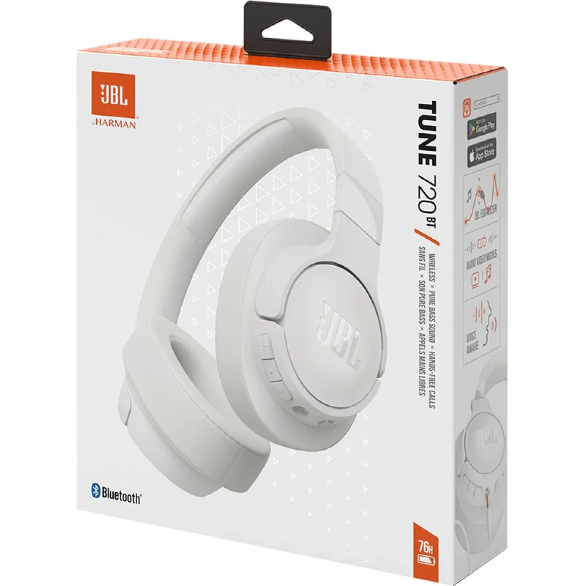 JBL Tune 720BT Wireless Over-Ear with JBL Pure Bass Sound Bluetooth 5.3 Up to 76H Battery Life & Speed Charge, Lightweight, Comfortable & Foldable Design - White