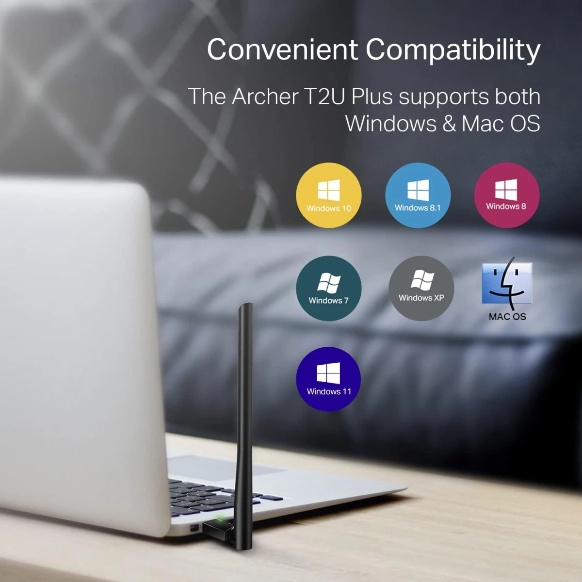TP-Link Archer T2U Plus AC600 USB WiFi Adapter for PC with 2.4GHz, 5GHz High Gain Dual Band 5dBi Antenna, Supports Win & Mac