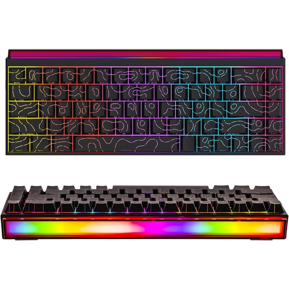 AJAZZ NK68 Wired Gaming Keyboard with Lightbox, 65% Compact Mechanical Keyboard, Hot Swappable, Shine Through Keycaps, NKRO for Win/Mac/Android (Black Topographic)