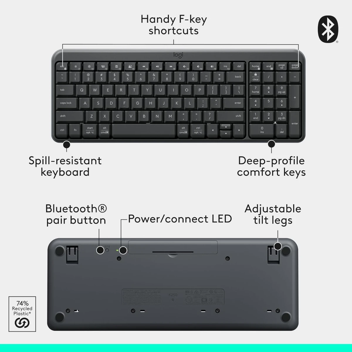 Logitech MK250 Bluetooth Mouse & Keyboard Combo Compact Wireless Keyboard, Ambidextrous Mouse, Durable Build - Windows/MacOS Arabic / English Layout - Graphite hover