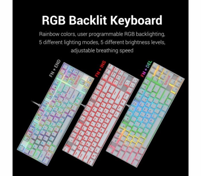 Redragon K552 KUMARA 87 Keys Mechanical Gaming Keyboard RGB LED Backlit Wired - White