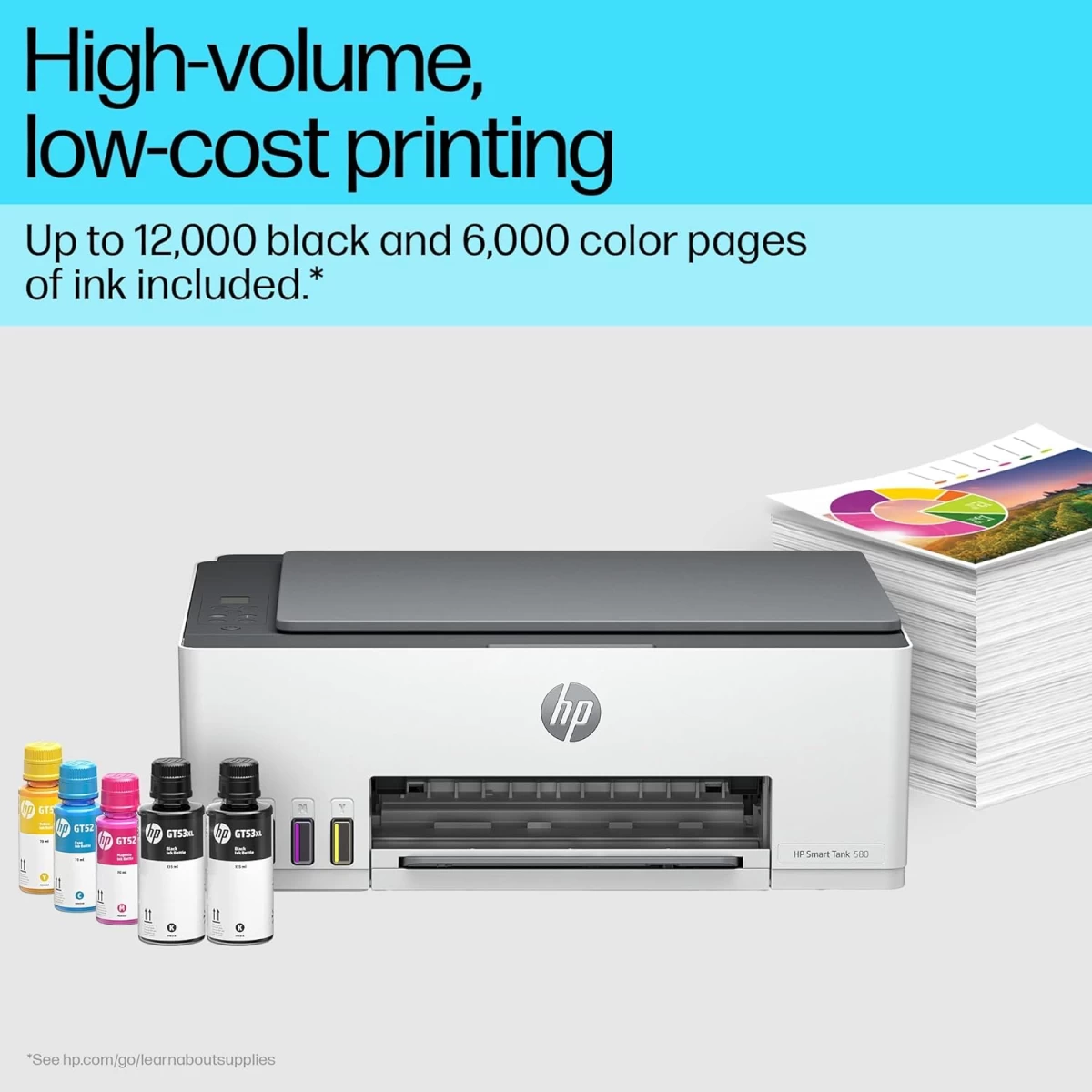 HP Smart Tank 580 All-in-One Wireless Ink Tank Colour ( up to 12000 Black & 6000 Colour) w/ 1 Extra Black Ink Bottle