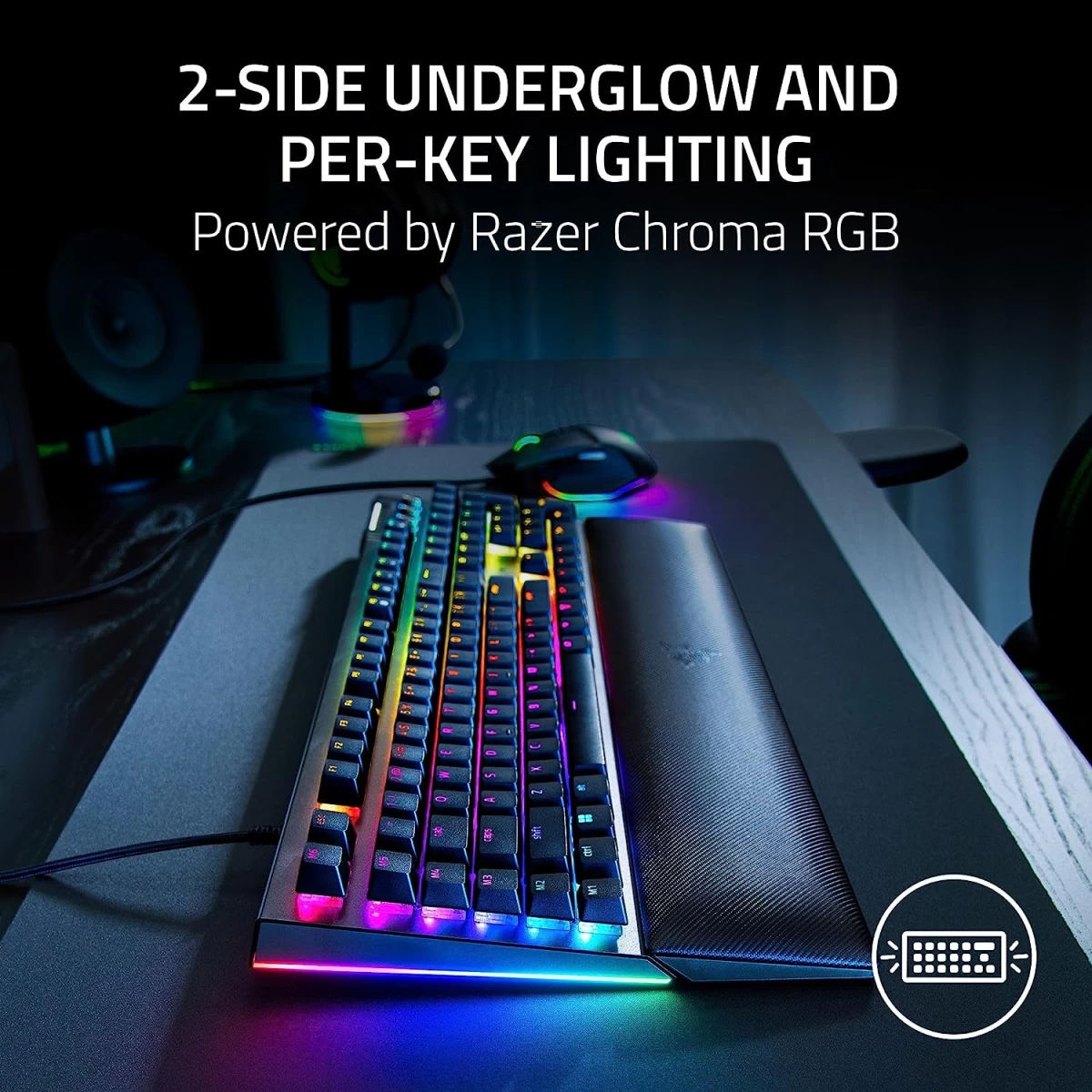 Razer BlackWidow V4 Mechanical 6 Dedicated Macro Keys Magnetic Wrist Rest Doubleshot ABS Keycaps Yellow Switches - Black