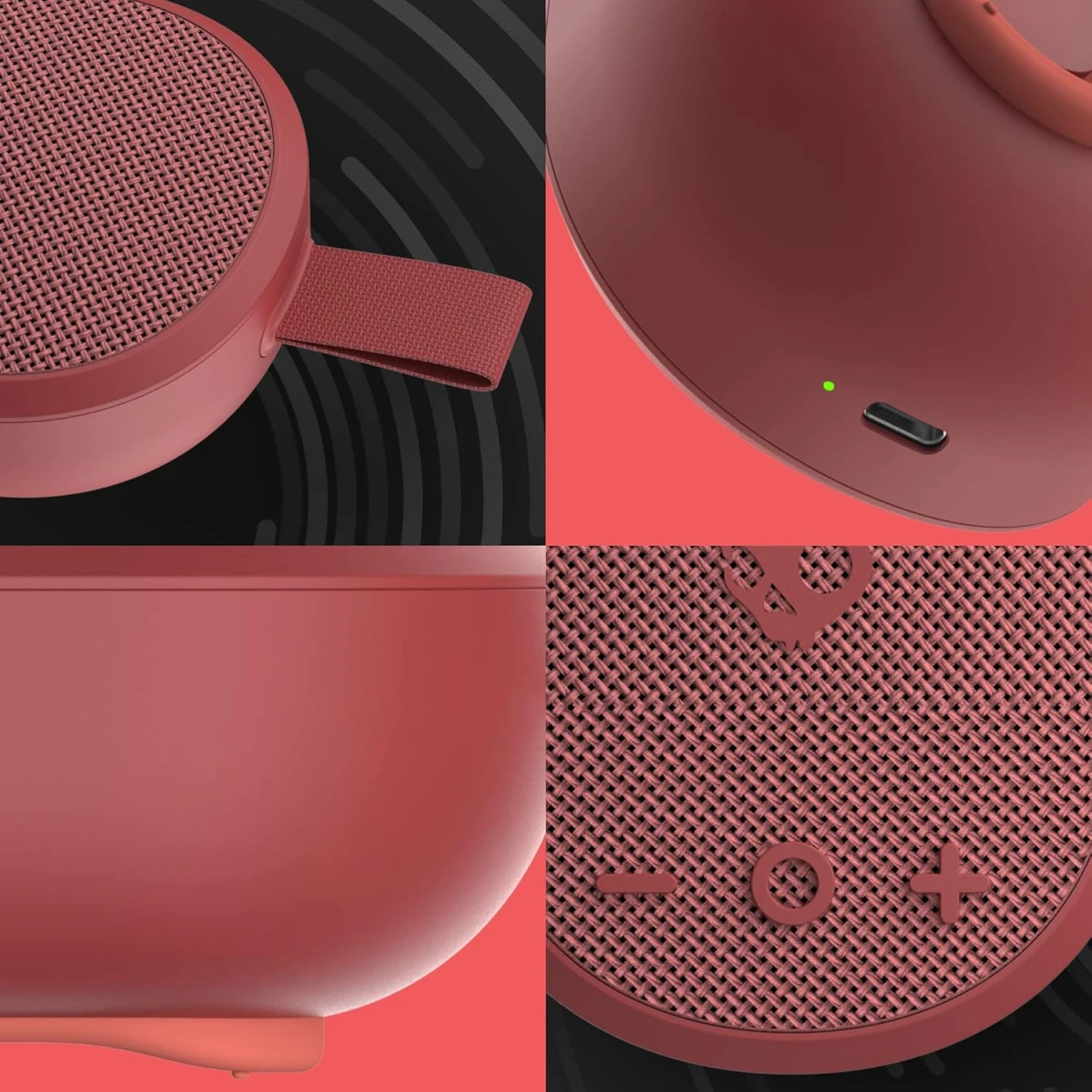 Skullcandy Ounce Wireless Bluetooth Speaker - IPX7 Waterproof Mini Portable Speaker with 16 Hour Battery, Downward Firing Passive Radiator, and Ballistic Nylon Carry Strap - Red hover