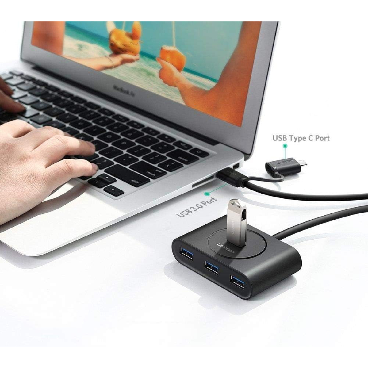 UGREEN 2-in-1 4-Port USB 3.0 to USB-C and USB-A with 5Gbps Data Speed and OTG Function Compatible (1M) - Black