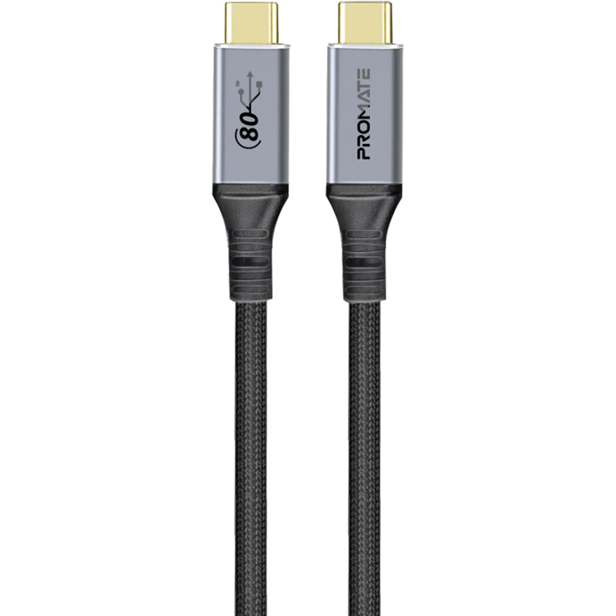 Promate PowerBolt5-80G Thunderbolt 5 USB 4 Cable 80Gbps Data Transfer, 240W Power Delivery, 8K Ultra HD Display Support, USB-C to USB-C 1.2M Cable, Compatible with Thunderbolt 5, Durable Build Black