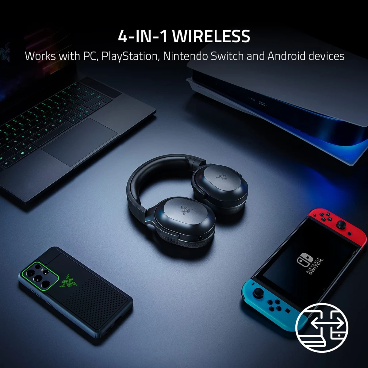 Razer Barracuda X (2022) Wireless & Bluetooth 250g Detachable HyperClear Mic 20 Hr Battery For PC, PS5, Switch, & Android - Black