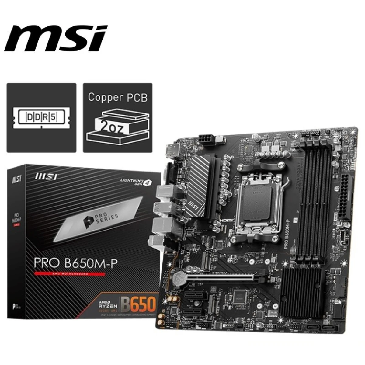 MSI PRO B650M-P AM5 Ryzen 7000 DDR5 SATA 6G 2x M.2 2.5G LAN 7.1 Audio mATX Motherboard