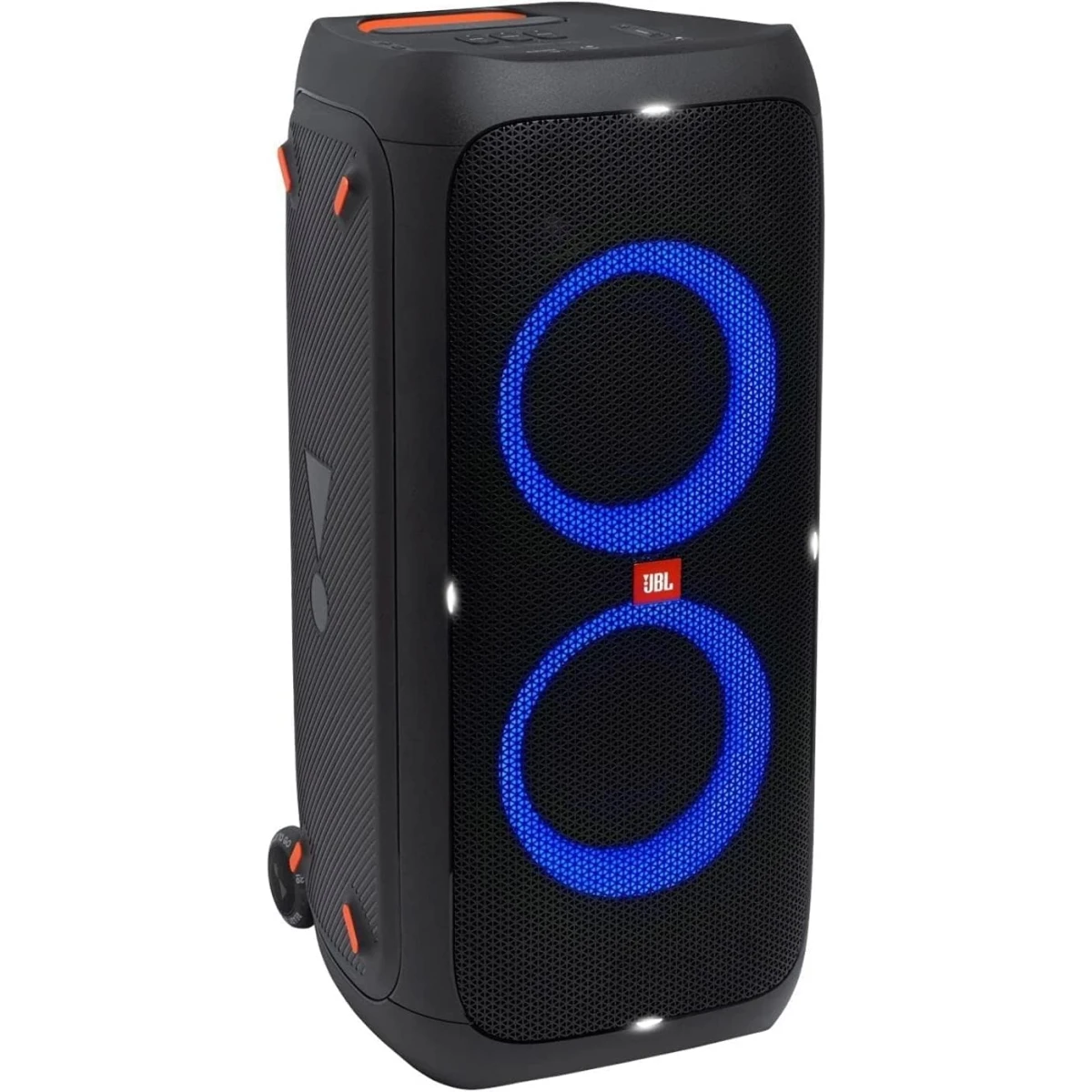 JBL Partybox 310 Portable Party Speaker 240W Output Power 2x 6.5" Woofers & Two 2.5" Tweeters Up to 18 Hours of Play Time USB Playback & Device Charging, Wheels & Telescoping Handle, IPX4 Splashproof - Black
