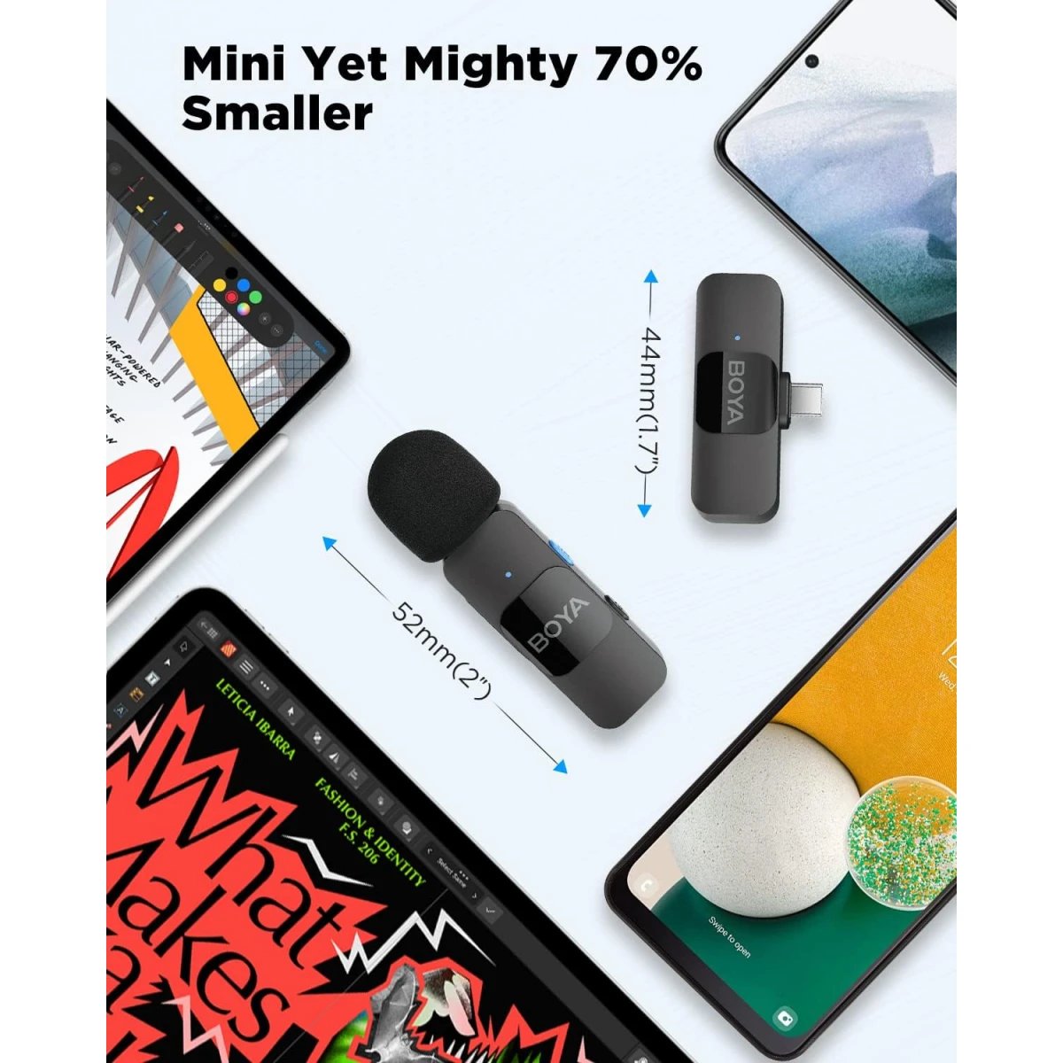 BOYA BY-V20 USB-C Wireless Microphone,Mini Lapel Mic with NoiseCancelling Compatibale with Android/Type-C Smartphone Laptop for YouTube Speaking Podcast Facebook Vlogging Video Recording - Black