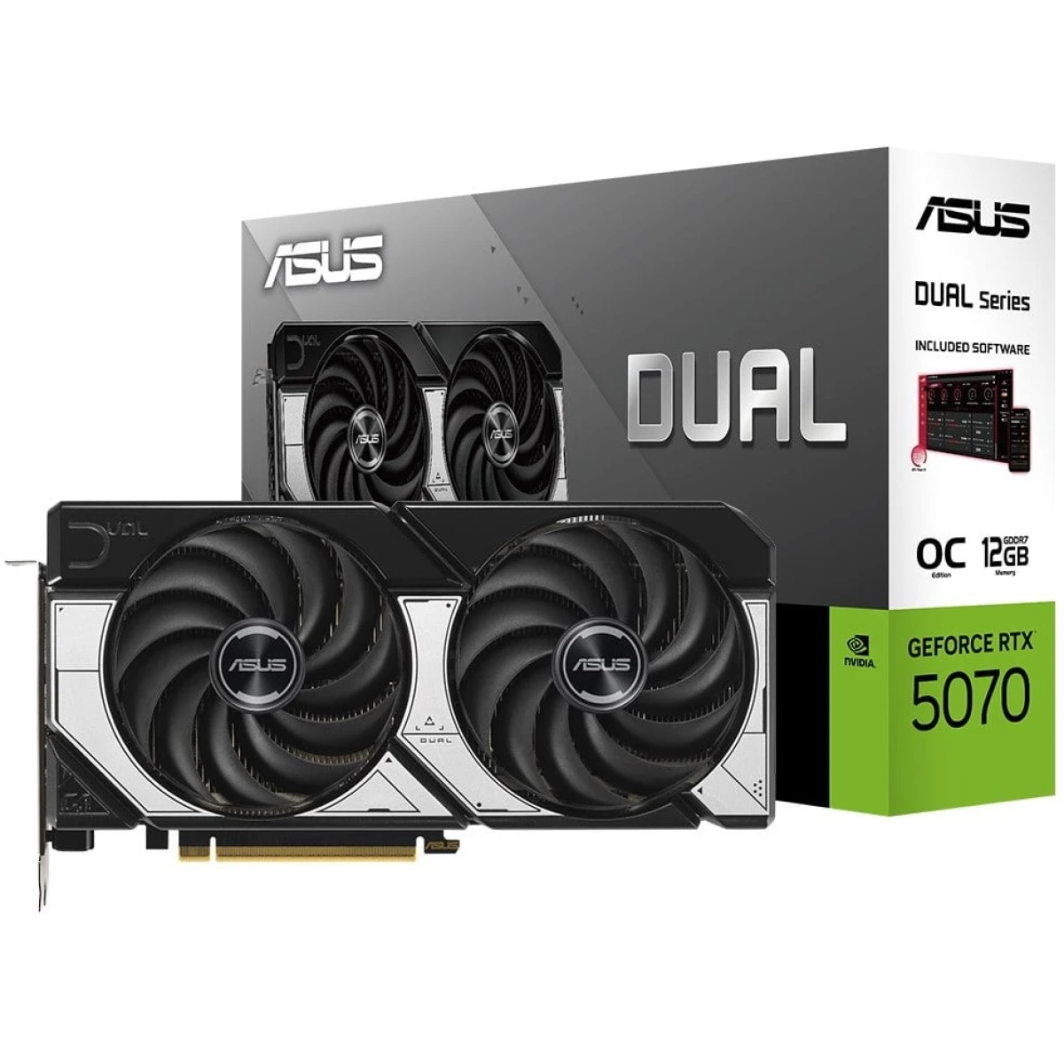 ASUS Dual GeForce RTX™ 5070 OC Edition 12GB GDDR7 Graphics Card (PCIe® 5.0, 12GB GDDR7, HDMI®/DP 2.1, 2.5-Slot, Axial-tech Fans, Dual BIOS)