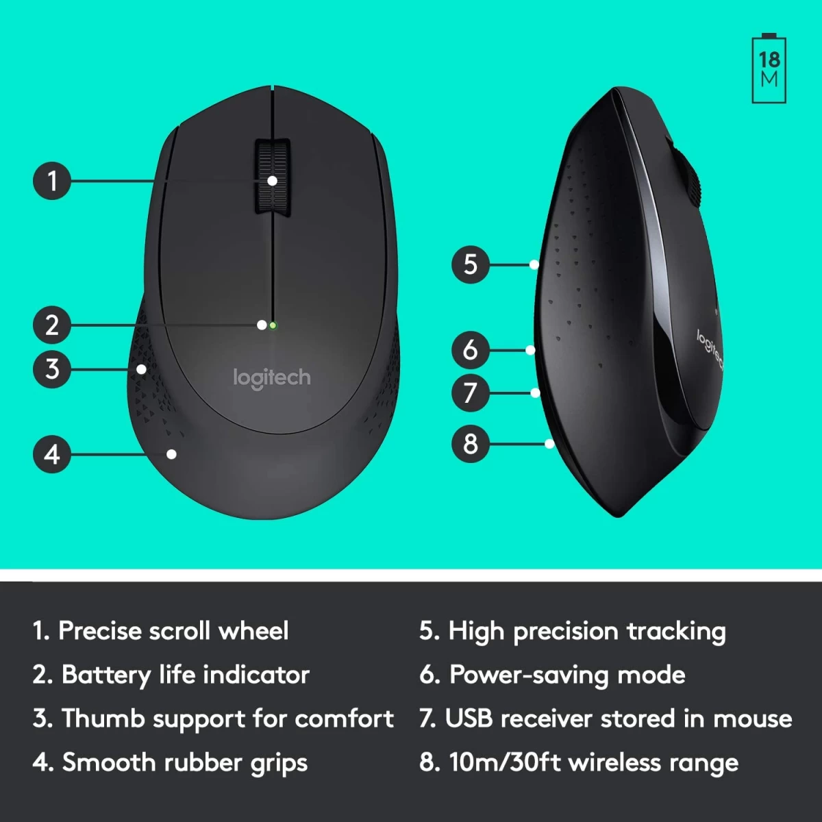Logitech MK345 Wireless Combo Full-Sized Keyboard with Palm Rest and Comfortable Right-Handed Mouse 2.4 GHz Wireless USB Receiver Arabic / English Layout