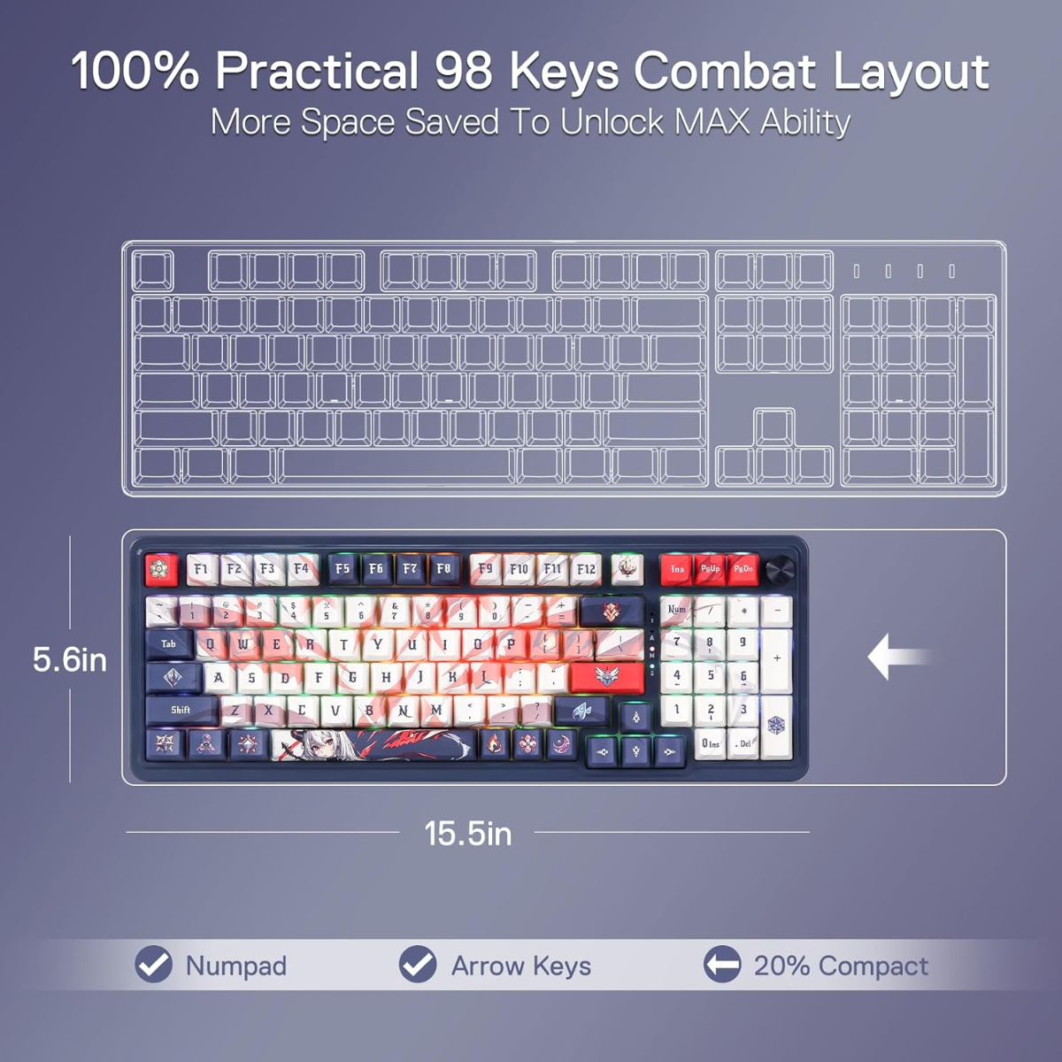 Redragon K686 PRO SE 98 Keys Wireless Gasket RGB Gaming Keyboard, 3-Mode Anime Mechanical Keyboard w/Hot-Swap Socket, Dedicated Knob Control & 5-Layer Noise Dampening, Custom Hi-Fi Linear Switch