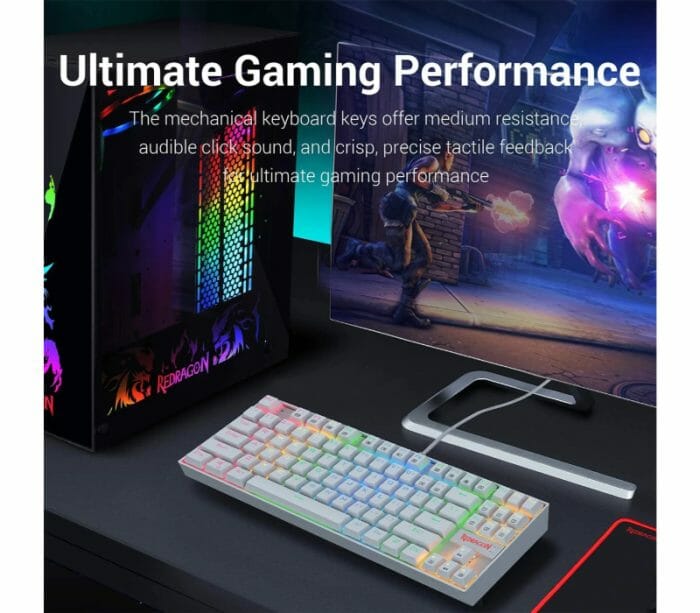 Redragon K552 KUMARA 87 Keys Mechanical Gaming Keyboard RGB LED Backlit Wired - White