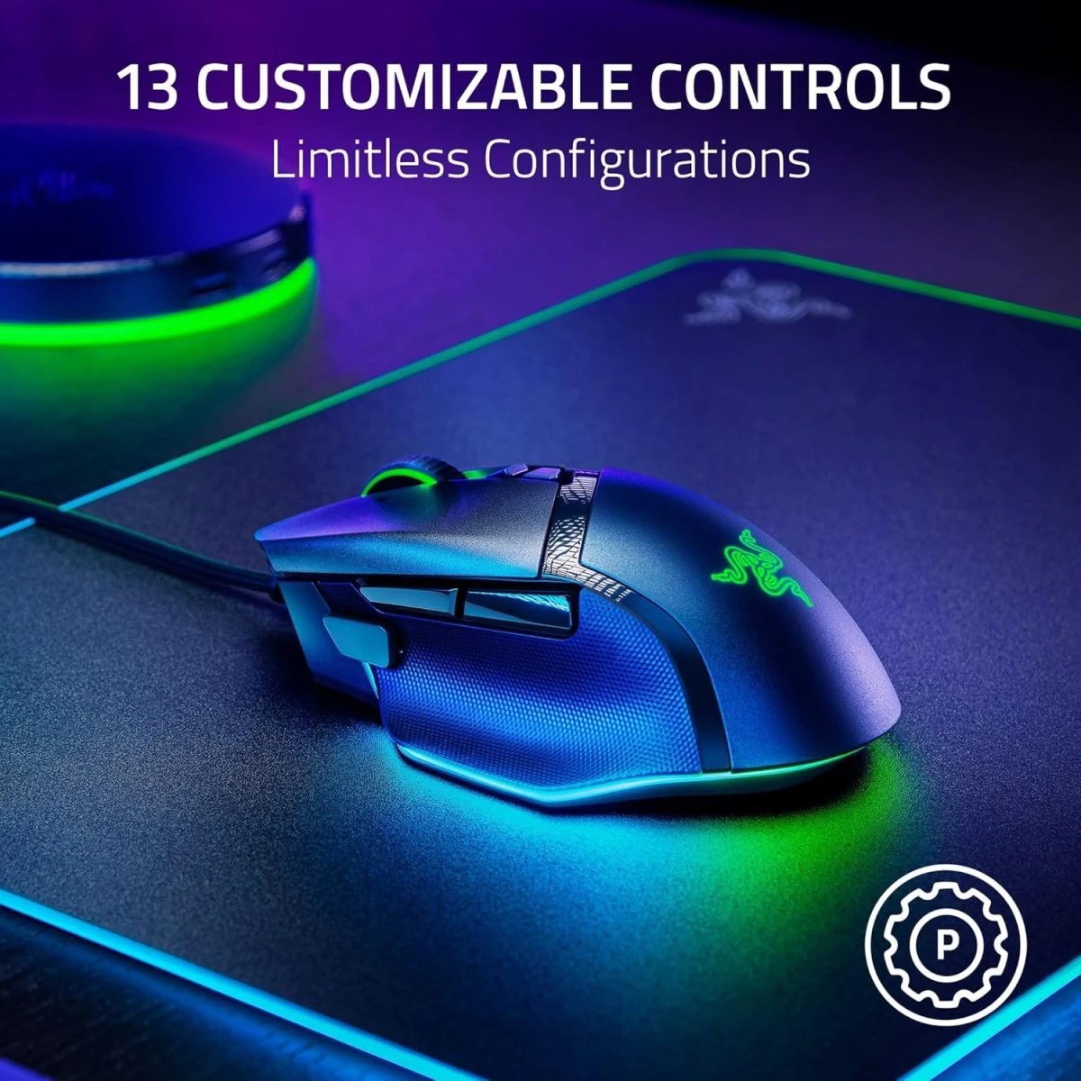 Razer Basilisk V3 35K Wired Gaming Mouse, Right-Handed, Focus Pro 35K Optical Sensor Gen-2, 35000 Max DPI, Optical Mouse Switches Gen-3, 4-Way Razer HyperScroll Tilt Wheel, Black