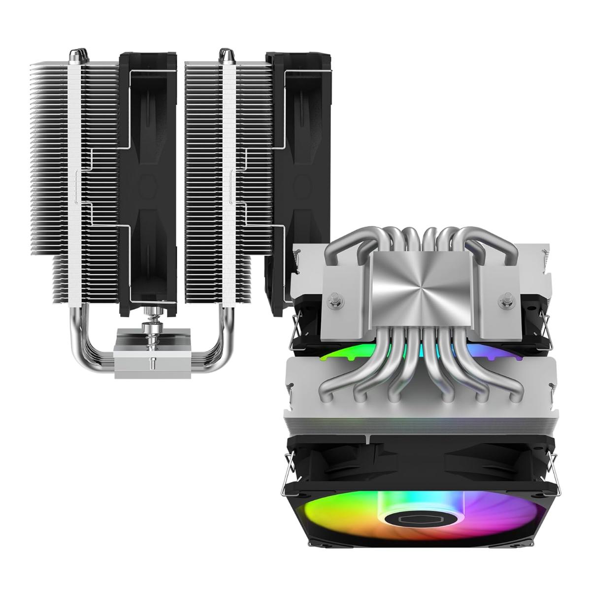 Cooler Master Hyper 620S Dual Tower CPU Air Cooler, ARGB Sync, 120mm PWM Fan, 6 Copper Direct Contact Heat Pipes, 154.9mm Tall Silver hover