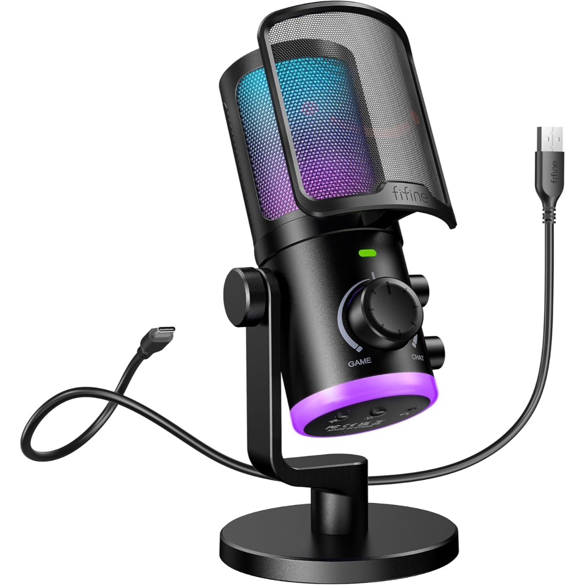 FIFINE AmpliGame AM6 USB Condenser Gaming PC Microphone with ChatMix Dial | Noise Cancellation, Tap Mute, RGB Control, Gain Knob, Headphone Jack, Cardioid Pickup, for Streaming Discord Twitch Podcasts